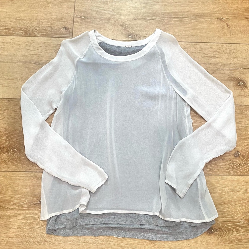 Chan Luu Women’s Top Sheer Long Sleeve Layered Lagenlook Grey Size Small